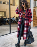 Women&#39;s Fashion Long Plaid Coat Autumn Shirt Coat Woolen Coat Streetwear Women Clothing Loose Coat Female Casual Jacket - Shoe Candy Shop