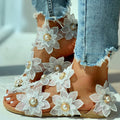 Women Sandals White Floral Flat Sandals - Shoe Candy Shop