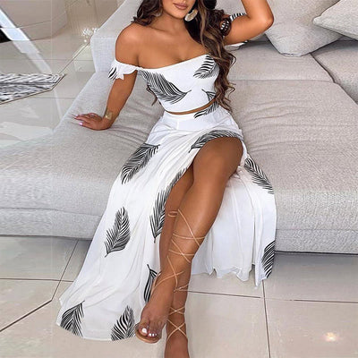 Sexy Off Shoulder Strapless Crop Top Long Skirt Set - Shoe Candy Shop