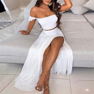 Sexy Off Shoulder Strapless Crop Top Long Skirt Set - Shoe Candy Shop