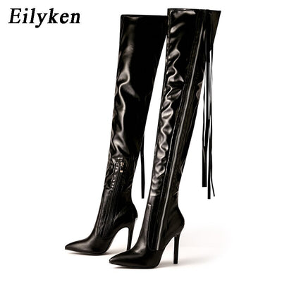 Thigh High Fringe Boots - Shoe Candy Shop