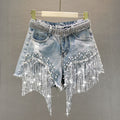 Tassel Beading High Waist Denim Shorts - Shoe Candy Shop