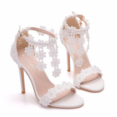 "Queen" Lace Pearl Tassel Sandals