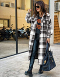 Women&#39;s Fashion Long Plaid Coat Autumn Shirt Coat Woolen Coat Streetwear Women Clothing Loose Coat Female Casual Jacket - Shoe Candy Shop