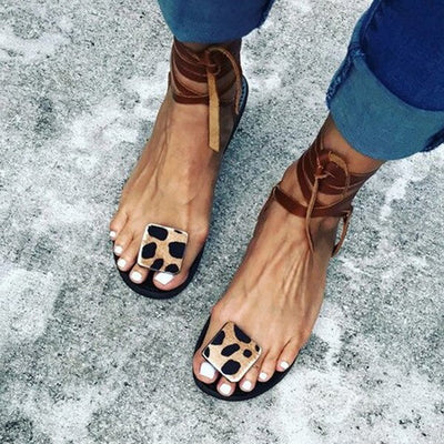 Leopard Tie Up Sandals