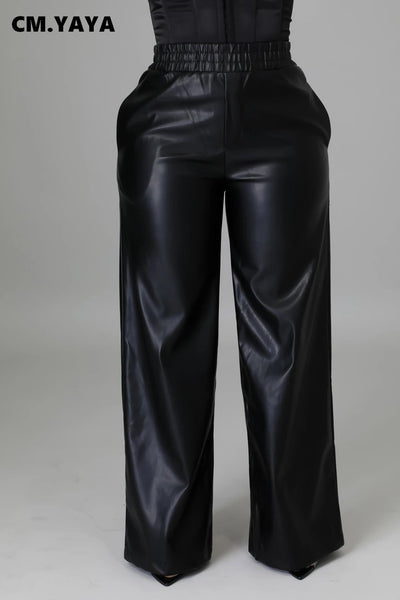 Faux Leather Straight High Waist Pants - Shoe Candy Shop