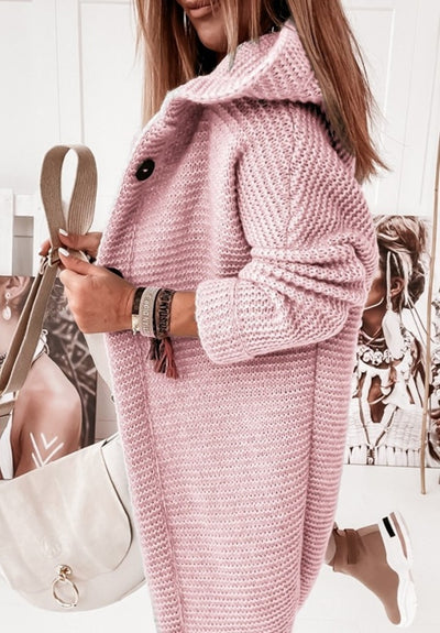 Winter Coat for Women 2022 Autumn Winter New Loose Knitted Cardigan Long Sleeve Top Sweater Casual Pink Cardigan Women&#39;s Sweater - Shoe Candy Shop