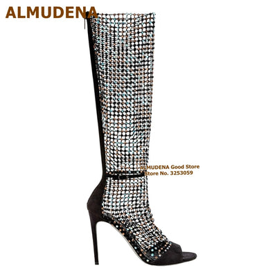 Multi-Crystal Long Stiletto Boot - Shoe Candy Shop