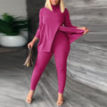 Winter Fashion Two-piece Set Women&#39;s Solid Color Long Sleeve Casual Split Tshirt Leggings Slim Two-piece Set Women - Shoe Candy Shop