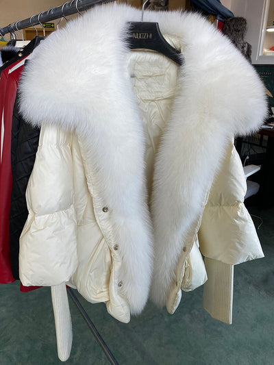 Real Fox Fur Collar Goose Down Jacket - Shoe Candy Shop