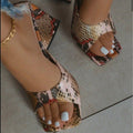 Sexy Square Head Snake Print Sandals - Shoe Candy Shop