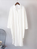Syiwidii White Shirts Dress for Women Oversized Casual Cotton Loose Dresses Long Sleeve Button Up Blue Midi Long Blouses Dress - Shoe Candy Shop