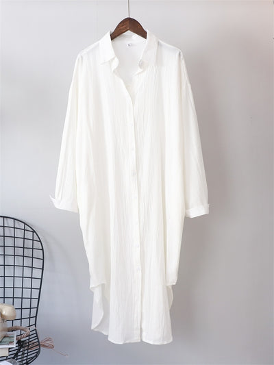 Syiwidii White Shirts Dress for Women Oversized Casual Cotton Loose Dresses Long Sleeve Button Up Blue Midi Long Blouses Dress - Shoe Candy Shop