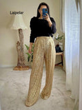 New Spring Women Wide Leg Pants High Waist Sequins Long Pants Loose Women Trousers Office Ladies Elegant Pants - Shoe Candy Shop