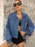 Lantern Sleeve Denim Jacket - Shoe Candy Shop