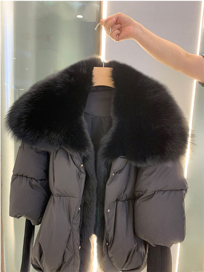 Real Fox Fur Collar Goose Down Jacket - Shoe Candy Shop