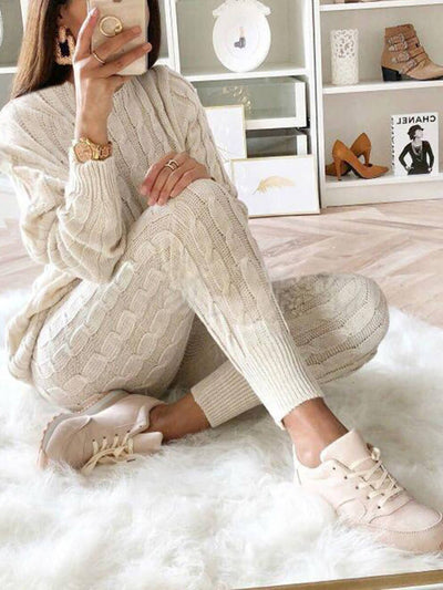 LW Plus Size Dropped Shoulder Knit Pants Set Women&#39;s Long Sleeve Knitted Casual Two-piece Sweater Long Sleeve Top Thick Sweaters - Shoe Candy Shop