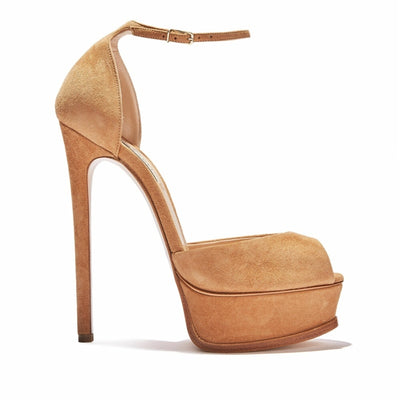 Beige Suede High Platform Pumps - Shoe Candy Shop