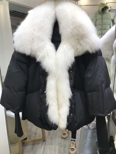 Real Fox Fur Collar Goose Down Jacket - Shoe Candy Shop