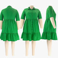 Short Sleeve Single Breasted Ruffles Shirt Dress