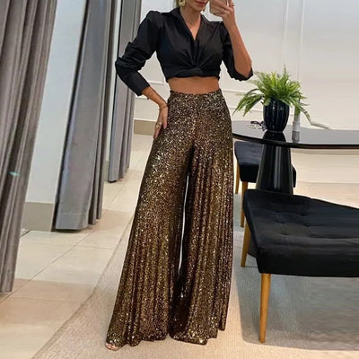 Elegant Shinny Sequin Long Pants - Shoe Candy Shop