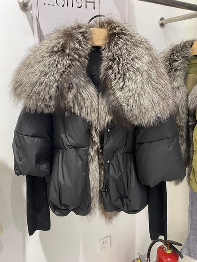 Real Fox Fur Collar Goose Down Jacket - Shoe Candy Shop