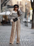 New Spring Women Wide Leg Pants High Waist Sequins Long Pants Loose Women Trousers Office Ladies Elegant Pants - Shoe Candy Shop