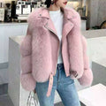 Top Fashion Luxury Faux Fox Fur Coat Motorcycle PU Leather Turn Down Collar Warm Faux Fur Jacket Ladies Winter New - Shoe Candy Shop