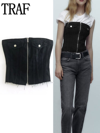 Black Denim Corset Top