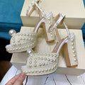 Wedding White Pearl Peep Toe Sling Back Shoe - Shoe Candy Shop