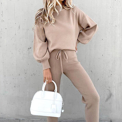 Women&#39;s Tracksuit Two Pieces Autumn Fashion Solid Casual Long Sleeve Pullover Outfits High Waist Bandage Pants Oversized Hoodies - Shoe Candy Shop