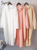 Syiwidii White Shirts Dress for Women Oversized Casual Cotton Loose Dresses Long Sleeve Button Up Blue Midi Long Blouses Dress - Shoe Candy Shop