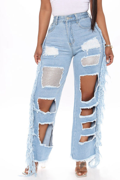 Wide Leg Ripped Jeans - Shoe Candy Shop