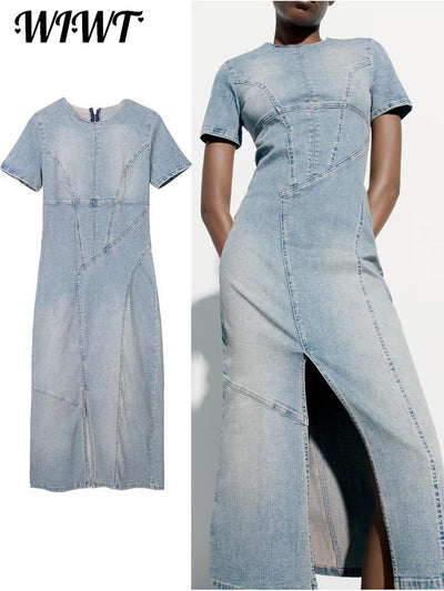 Splice Denim Short Sleeve Dress