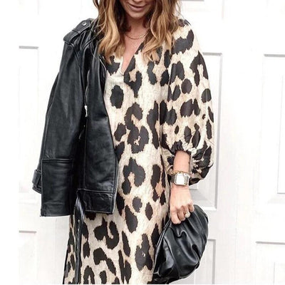 Leopard Print V Neck Long Dress - Shoe Candy Shop