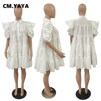 Puffy Short Sleeve Smock Dress - Shoe Candy Shop