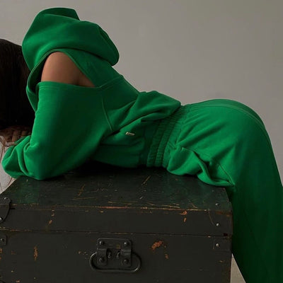 Women 2 Piece Sportswear Sets 2022 New Female Casual Hollow Hoodies Outfits Women&#39;s Trouser Suit Waist Elastic Sweatpants Suit - Shoe Candy Shop