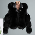 Top Fashion Luxury Faux Fox Fur Coat Motorcycle PU Leather Turn Down Collar Warm Faux Fur Jacket Ladies Winter New - Shoe Candy Shop