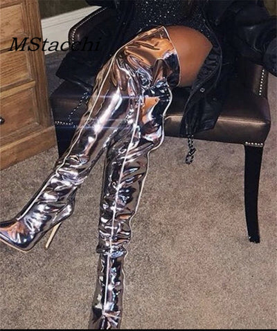 Mirror Stiletto Knee Boots - Shoe Candy Shop