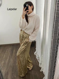 New Spring Women Wide Leg Pants High Waist Sequins Long Pants Loose Women Trousers Office Ladies Elegant Pants - Shoe Candy Shop