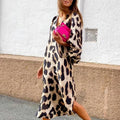 Leopard Print V Neck Long Dress - Shoe Candy Shop