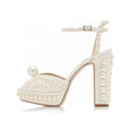 Wedding White Pearl Peep Toe Sling Back Shoe - Shoe Candy Shop