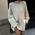 Turtleneck Split Women&#39;s Sweater Dress Loose Casual Long Sleeve Pullover  Ladies Sweaters Autumn Winter 2022 New Solid Dresses - Shoe Candy Shop