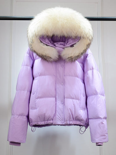 Janveny Big Natural Raccoon Fur Hooded Winter Down Jacket Women Short Puffer Fluffy Coat Female 90% Duck Down Thick Bread Parkas - Shoe Candy Shop