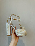 Wedding White Pearl Peep Toe Sling Back Shoe - Shoe Candy Shop