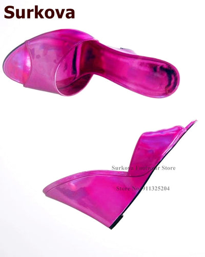 Surkova Hologram Iridescent Fuchsia Pink Wedged Heel