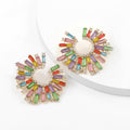 Rhinestone Sun Flower Shape Pendant Earrings - Shoe Candy Shop