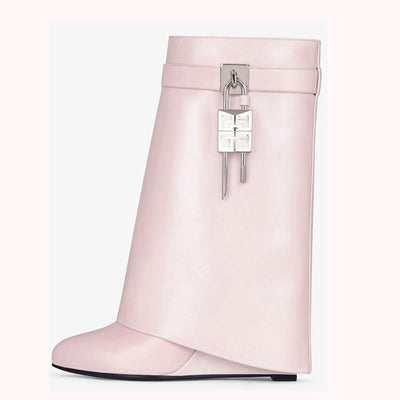 Women&#39;s new locking design in the winter of 2022 Women&#39;s calf boots leather surface Women&#39;s wedge - Shoe Candy Shop