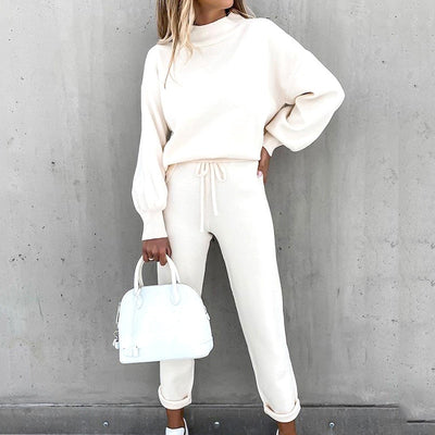 Women&#39;s Tracksuit Two Pieces Autumn Fashion Solid Casual Long Sleeve Pullover Outfits High Waist Bandage Pants Oversized Hoodies - Shoe Candy Shop