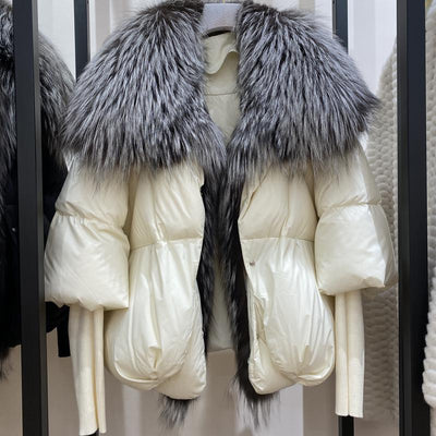 Real Fox Fur Collar Goose Down Jacket - Shoe Candy Shop